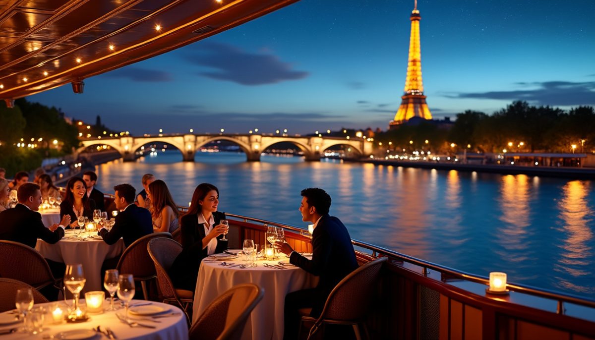 experience a magical evening aboard a seine river cruise in paris, featuring gourmet dining, stunning city views, and an unforgettable atmosphere.