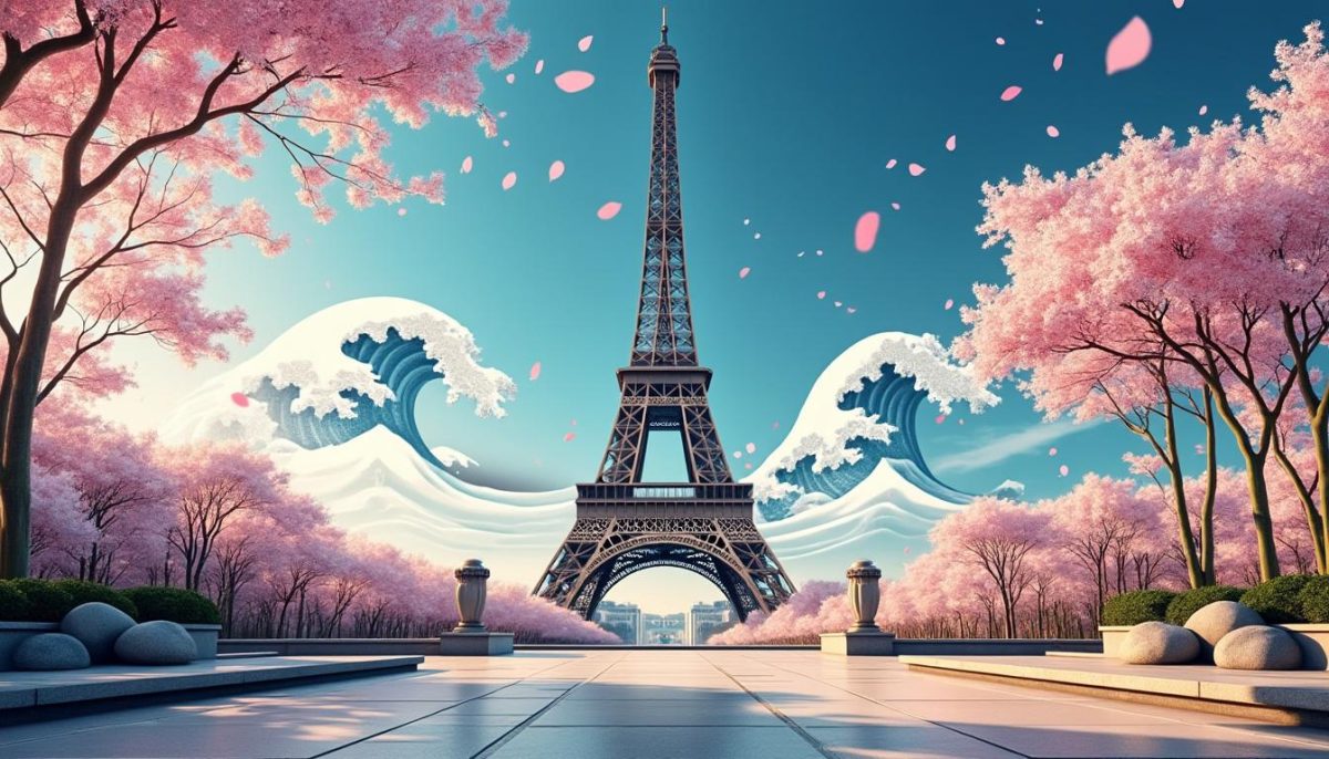 explore unique perspectives of the eiffel tower in part iii of our homage to hokusai, blending iconic french architecture with japanese artistic inspiration.