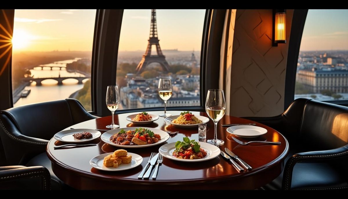 discover exquisite dining experiences at the eiffel tower, where breathtaking views meet gourmet cuisine for an unforgettable meal above the paris skyline.
